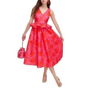 NWT Kate Spade X Target Rose Peplum Ruffle Waist Midi Dress Pink Red